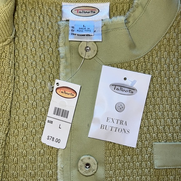 Talbots Sweater Jacket 100% Cotton Sage Green Large - Picture 6 of 12